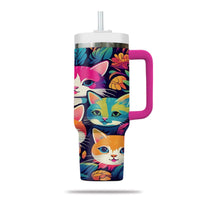 Thumbnail for Cute Cat Tumbler 40oz With Handle, Cat Pattern 40oz Tumbler, Cat Lover Tumbler 40oz, Stainless Steel Tumbler, Insulated Tumbler 01