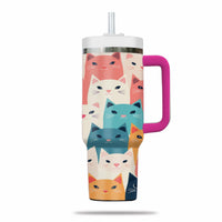 Thumbnail for Cute Cat Tumbler 40oz With Handle, Cat Pattern 40oz Tumbler, Cat Lover Tumbler 40oz, Stainless Steel Tumbler, Insulated Tumbler 10