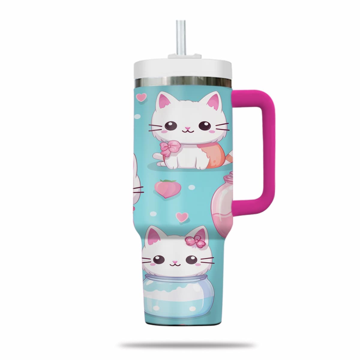 Cute Cat Tumbler 40oz With Handle, Cat Pattern 40oz Tumbler, Cat Lover Tumbler 40oz, Stainless Steel Tumbler, Insulated Tumbler 06