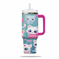 Thumbnail for Cute Cat Tumbler 40oz With Handle, Cat Pattern 40oz Tumbler, Cat Lover Tumbler 40oz, Stainless Steel Tumbler, Insulated Tumbler 07