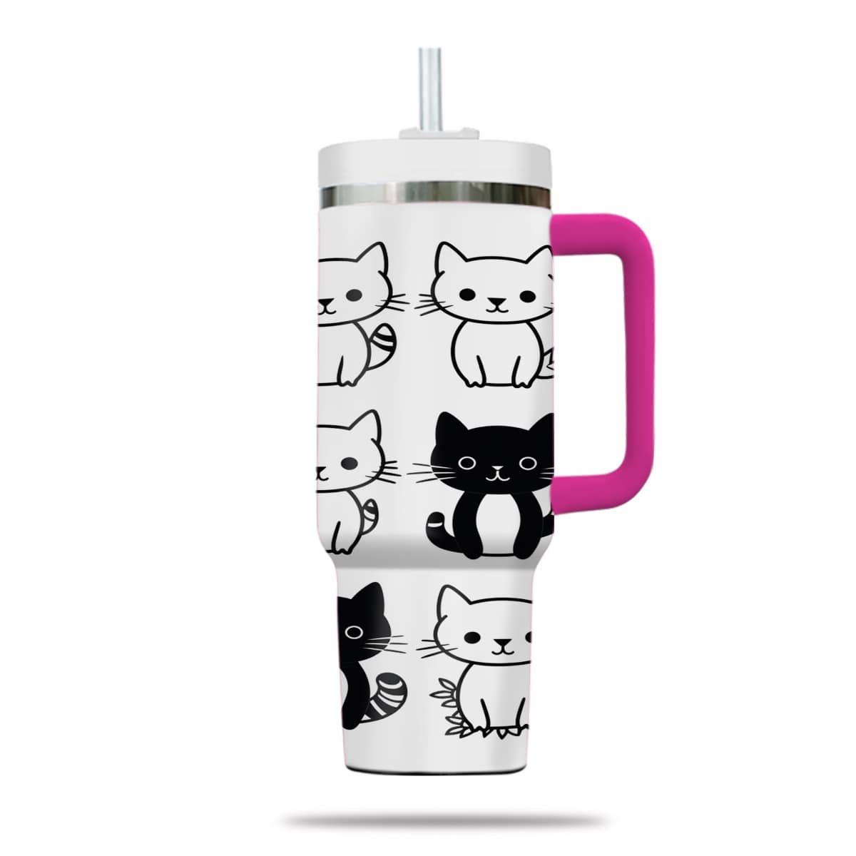 Cute Cat Tumbler 40oz With Handle, Cat Pattern 40oz Tumbler, Cat Lover Tumbler 40oz, Stainless Steel Tumbler, Insulated Tumbler 04