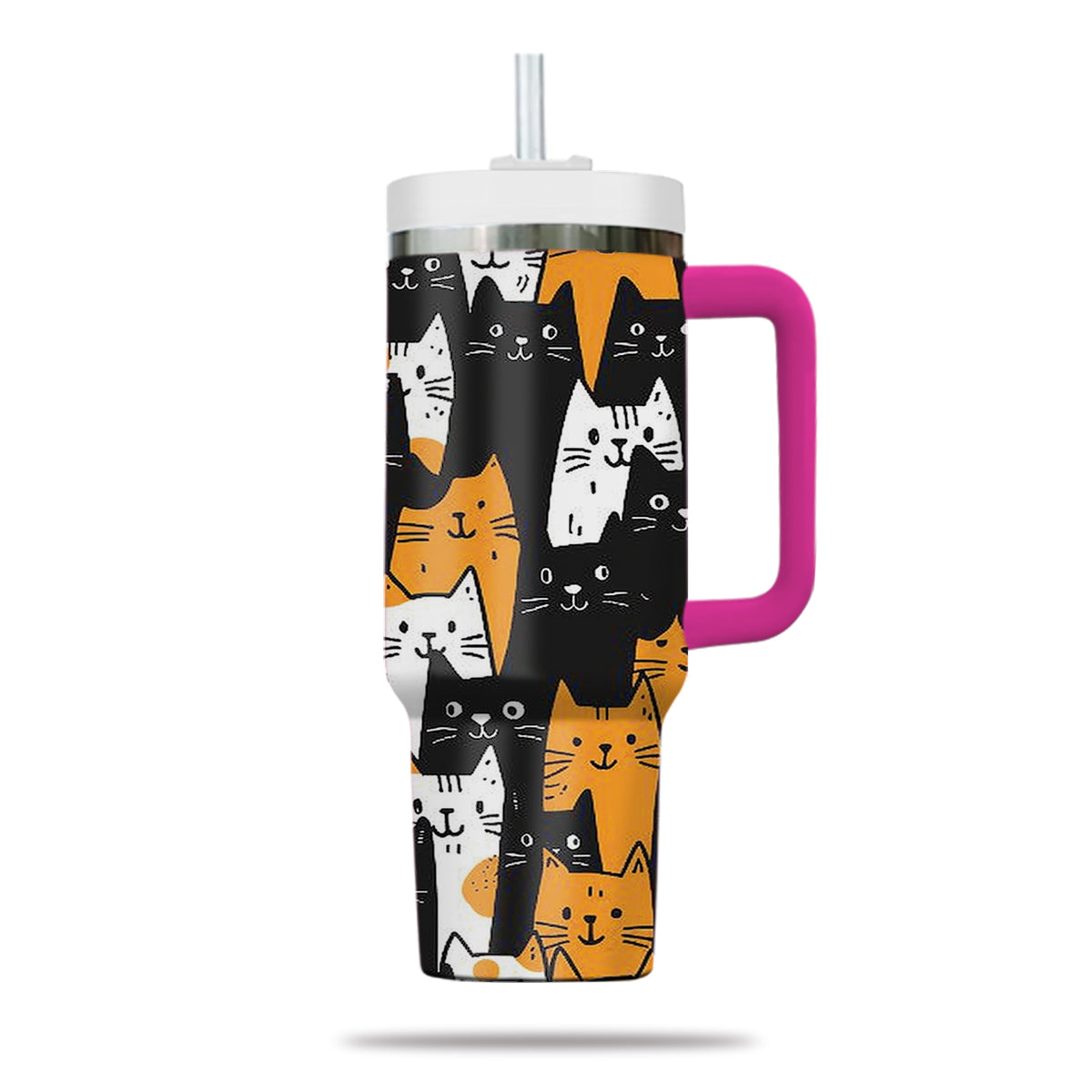 Cute Cat Tumbler 40oz With Handle, Cat Pattern 40oz Tumbler, Cat Lover Tumbler 40oz, Stainless Steel Tumbler, Insulated Tumbler 28