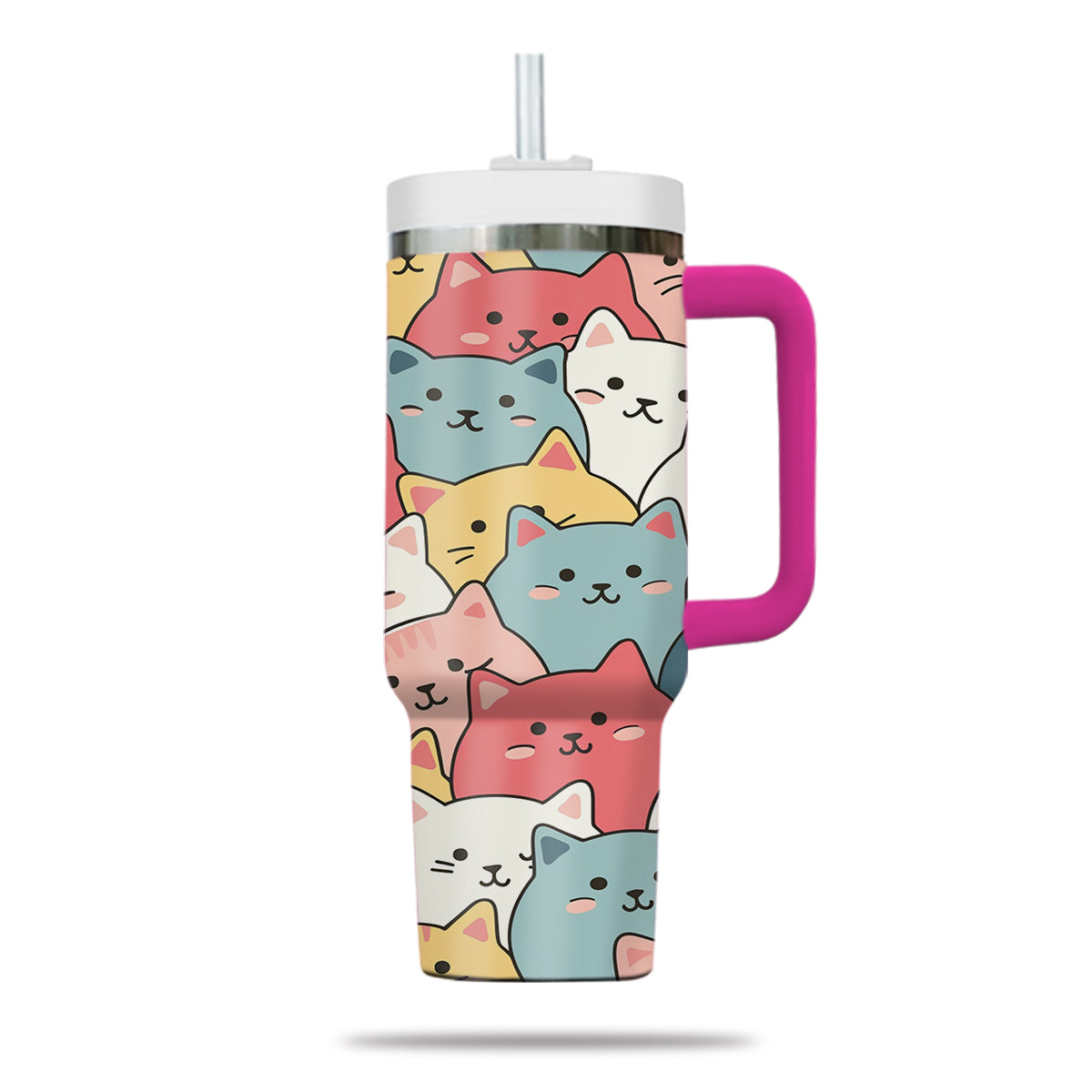 Cute Cat Tumbler 40oz With Handle, Cat Pattern 40oz Tumbler, Cat Lover Tumbler 40oz, Stainless Steel Tumbler, Insulated Tumbler 27