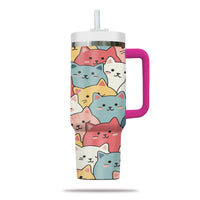 Thumbnail for Cute Cat Tumbler 40oz With Handle, Cat Pattern 40oz Tumbler, Cat Lover Tumbler 40oz, Stainless Steel Tumbler, Insulated Tumbler 27