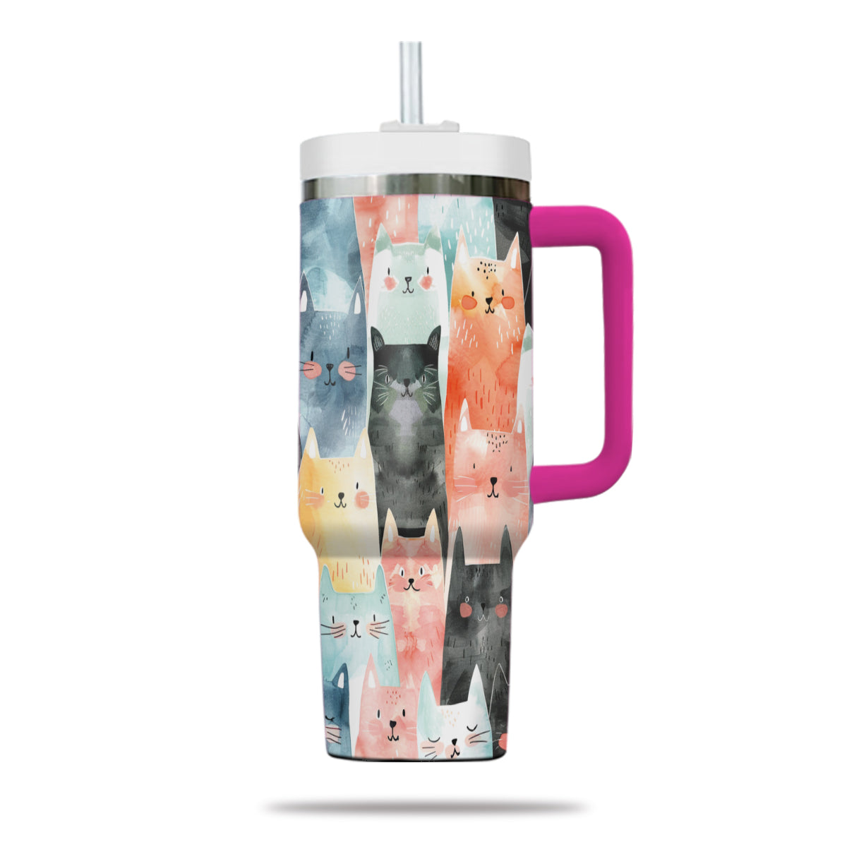 Cute Cat Tumbler 40oz With Handle, Cat Pattern 40oz Tumbler, Cat Lover Tumbler 40oz, Stainless Steel Tumbler, Insulated Tumbler 19