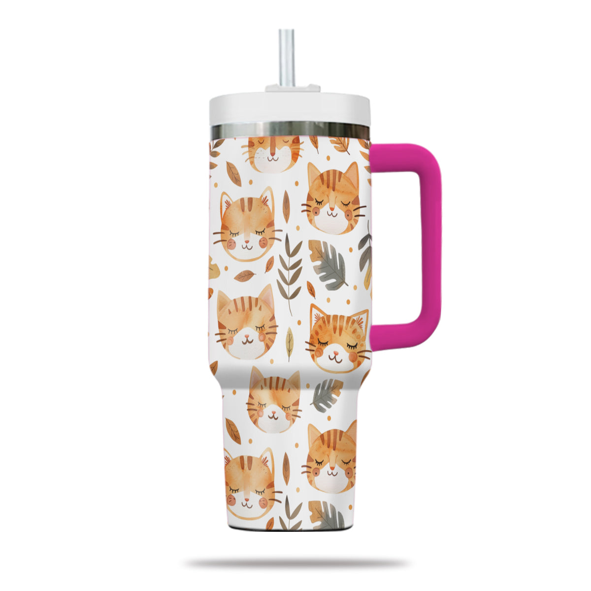 Cute Cat Tumbler 40oz With Handle, Cat Pattern 40oz Tumbler, Cat Lover Tumbler 40oz, Stainless Steel Tumbler, Insulated Tumbler 16