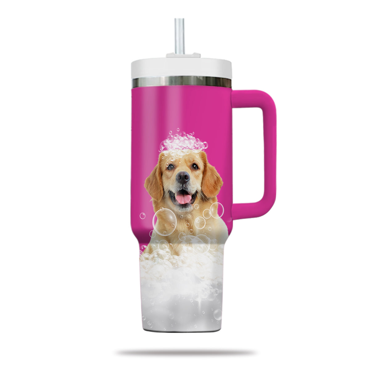 Custom Pet Portrait Photo Tumbler 40oz With Handle, Animal in Tub, Funny Bathroom Art, Dog In Bathtub Print, Puppies Tumbler with Straw, Dog Lover Tumbler, Stainless Steel Tumbler, Insulated Tumbler 19