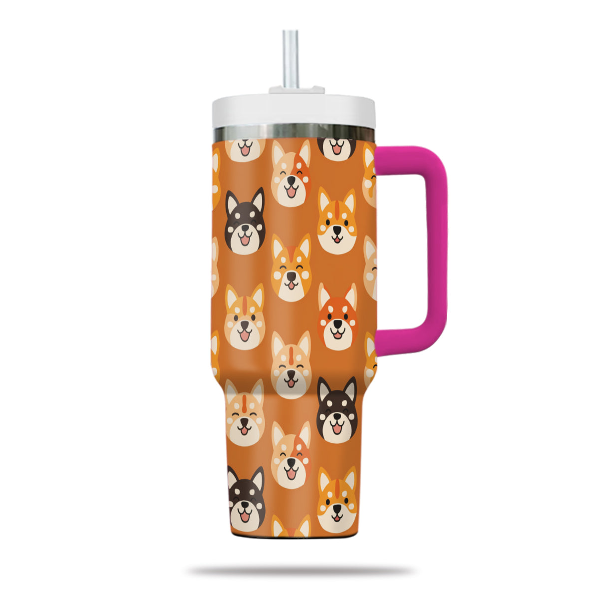 Cute Shiba Tumbler 40oz With Handle, Shiba Pattern 40oz Tumbler, Dog Paw Photo Tumbler with Straw, Dog Lover Tumbler, Stainless Steel Tumbler, Insulated Tumbler 02