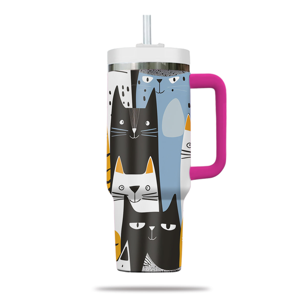 Cute Cat Tumbler 40oz With Handle, Cat Pattern 40oz Tumbler, Cat Lover Tumbler 40oz, Stainless Steel Tumbler, Insulated Tumbler 30