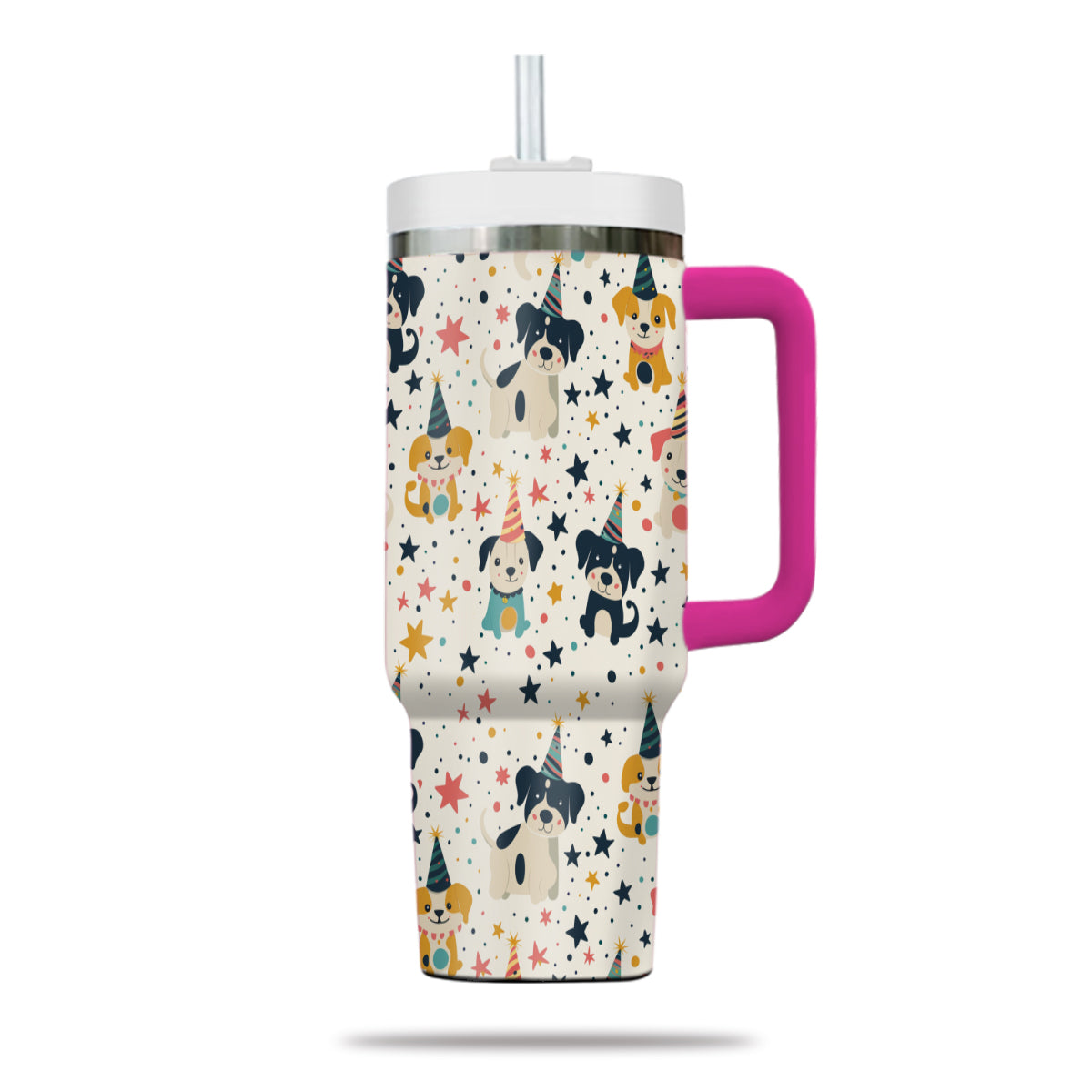 Cute Dog Tumbler 40oz With Handle, Dog Face Pattern 40oz Tumbler, Puppies Tumbler with Straw, Dog Lover Tumbler, Stainless Steel Tumbler, Insulated Tumbler 02