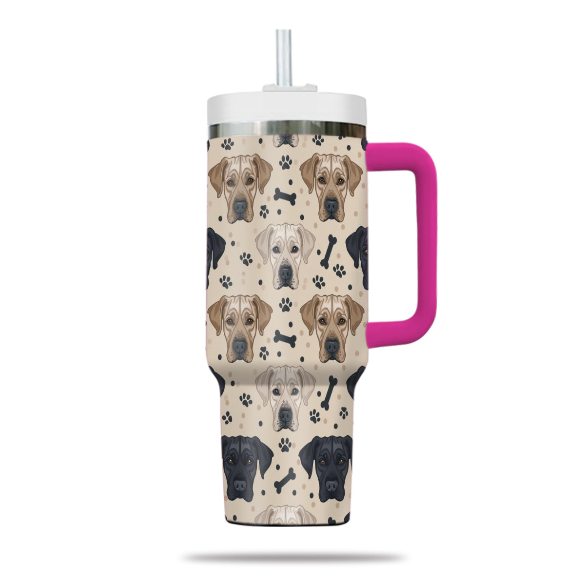 Cute Labrador Retriever Tumbler 40oz With Handle, Labrador Retriever Pattern 40oz Tumbler, Dog Paw Photo Tumbler with Straw, Dog Lover Tumbler, Stainless Steel Tumbler, Insulated Tumbler