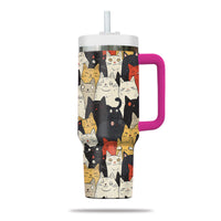 Thumbnail for Cute Cat Tumbler 40oz With Handle, Cat Pattern 40oz Tumbler, Cat Lover Tumbler 40oz, Stainless Steel Tumbler, Insulated Tumbler 21