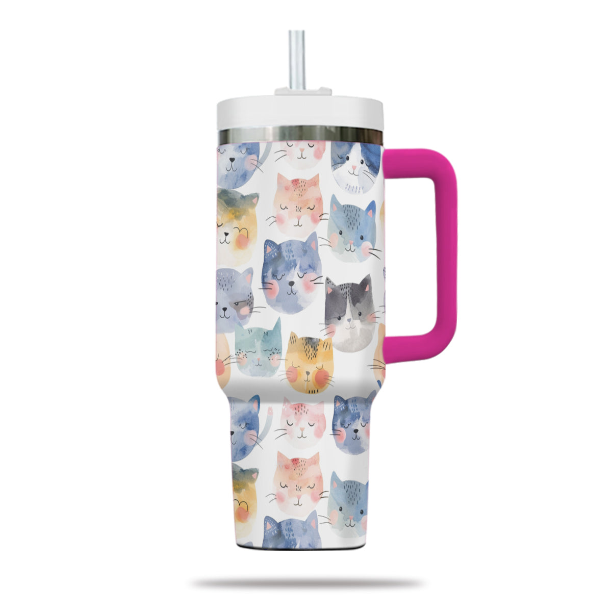 Cute Cat Tumbler 40oz With Handle, Cat Pattern 40oz Tumbler, Cat Lover Tumbler 40oz, Stainless Steel Tumbler, Insulated Tumbler 18