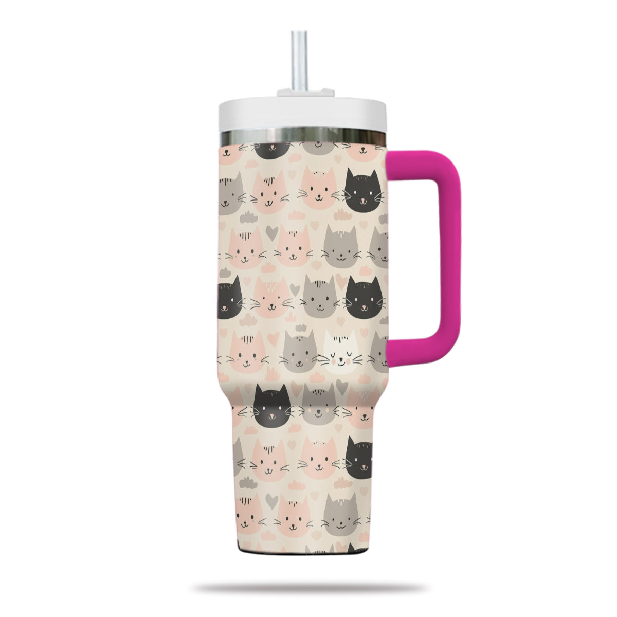 Cute Cat Tumbler 40oz With Handle, Cat Pattern 40oz Tumbler, Cat Lover Tumbler 40oz, Stainless Steel Tumbler, Insulated Tumbler 11