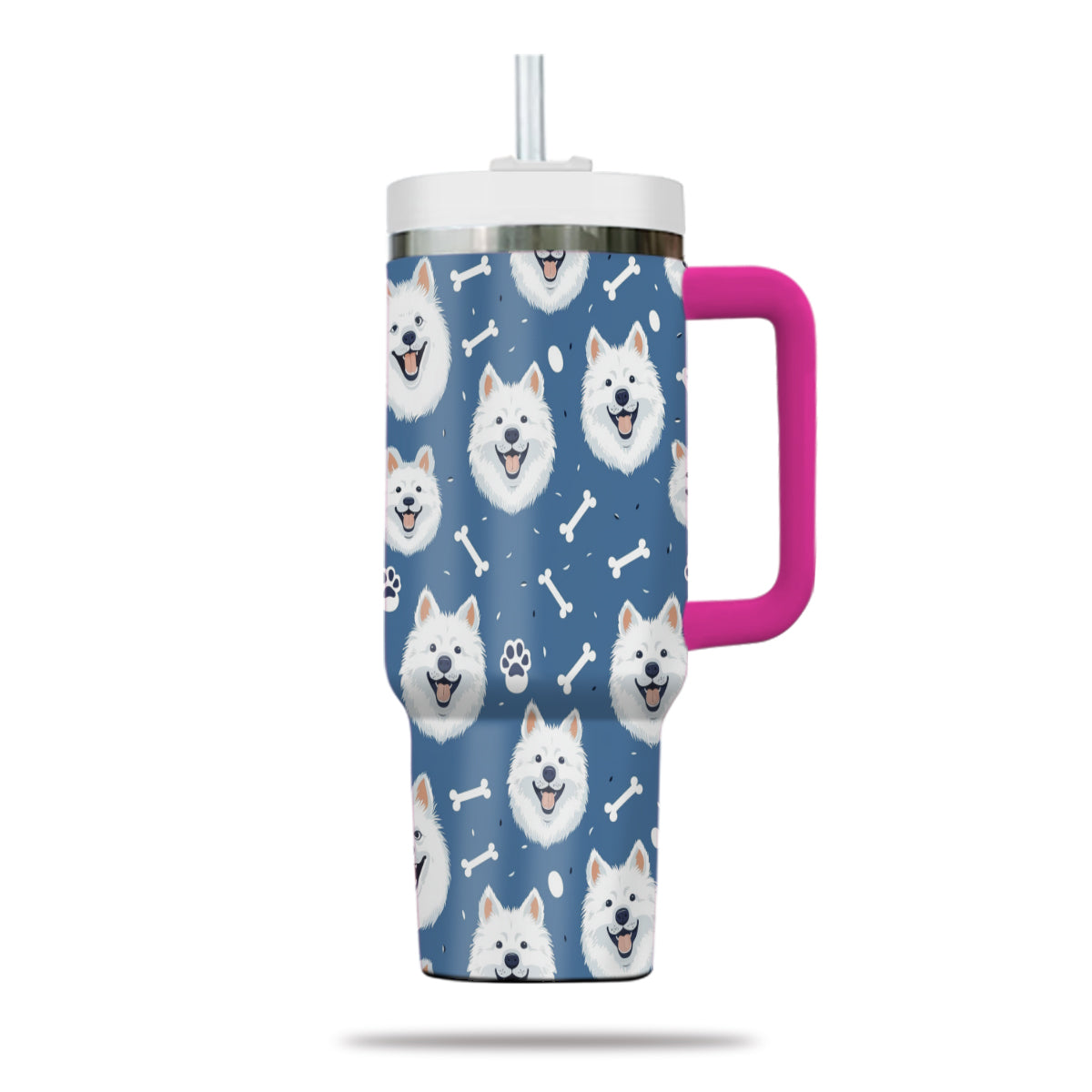 Cute Samoyed Tumbler 40oz With Handle, Samoyed Pattern 40oz Tumbler, Dog Paw Photo Tumbler with Straw, Dog Lover Tumbler, Stainless Steel Tumbler, Insulated Tumbler 01