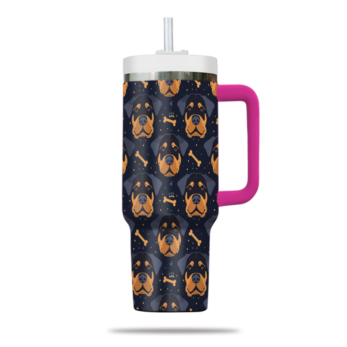 Cute Rottweiler Tumbler 40oz With Handle, Rottweiler Pattern 40oz Tumbler, Dog Paw Photo Tumbler with Straw, Dog Lover Tumbler, Stainless Steel Tumbler, Insulated Tumbler