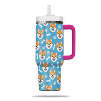 Thumbnail for Cute Shiba Tumbler 40oz With Handle, Shiba Pattern 40oz Tumbler, Dog Paw Photo Tumbler with Straw, Dog Lover Tumbler, Stainless Steel Tumbler, Insulated Tumbler 01