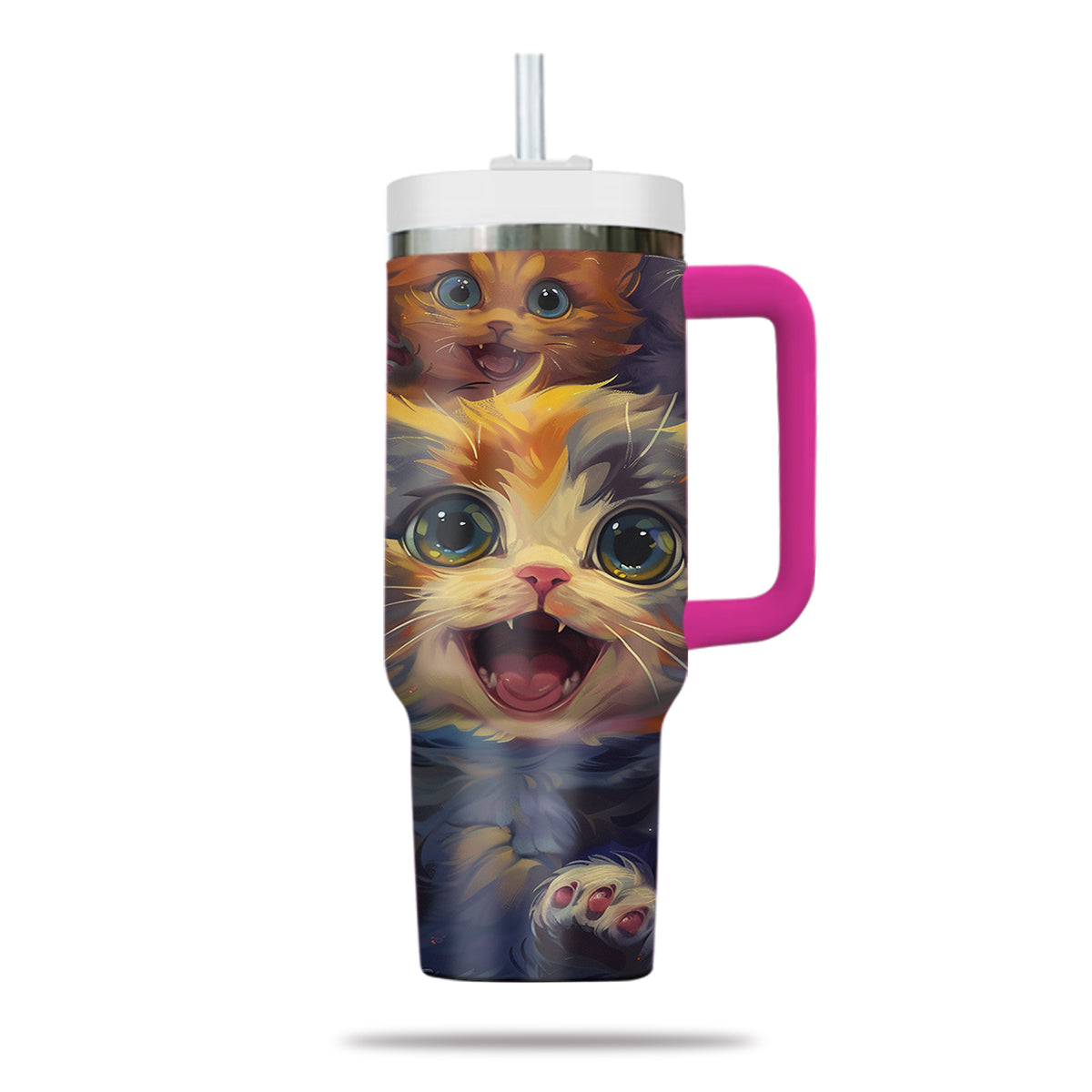 Cute Cat Tumbler 40oz With Handle, Cat Pattern 40oz Tumbler, Cat Lover Tumbler 40oz, Stainless Steel Tumbler, Insulated Tumbler 22