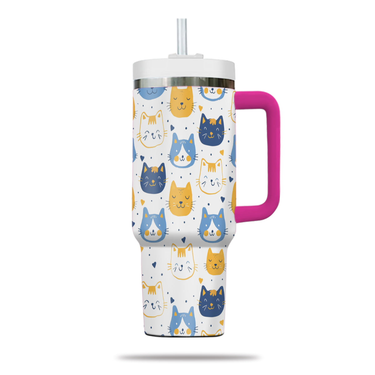 Cute Cat Tumbler 40oz With Handle, Cat Pattern 40oz Tumbler, Cat Lover Tumbler 40oz, Stainless Steel Tumbler, Insulated Tumbler 17