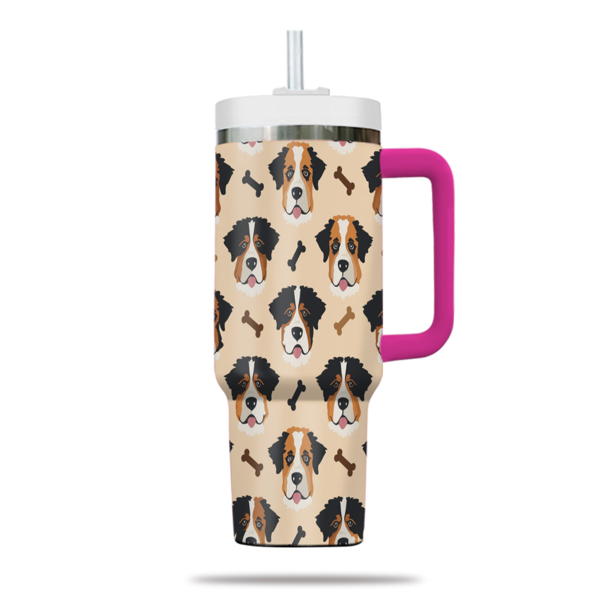 Cute St. Bernard Tumbler 40oz With Handle, St. Bernard Pattern 40oz Tumbler, Dog Paw Photo Tumbler with Straw, Dog Lover Tumbler, Stainless Steel Tumbler, Insulated Tumbler