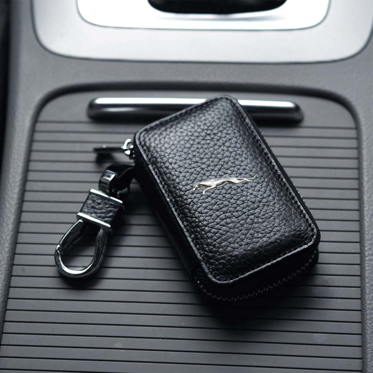 Car Key Cover, Custom For Your Cars, Genuine Leather Car Smart Key Chain Coin Holder Metal Hook and Keyring Wallet Zipper Bag, Car Accessories JG13989
