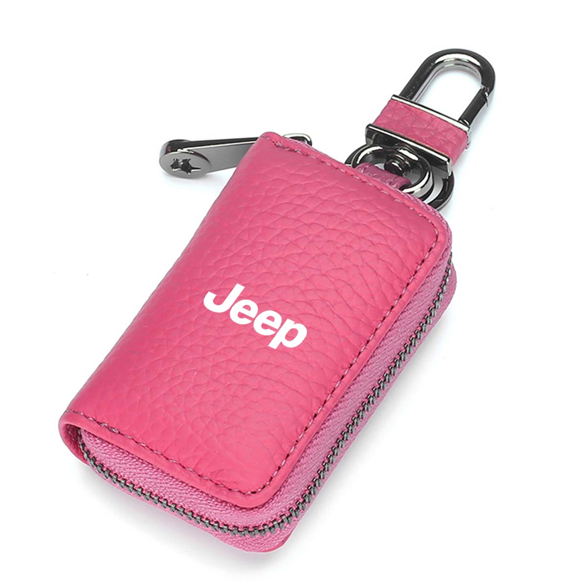 Car Key Cover, Custom For Your Cars, Genuine Leather Car Smart Key Chain Coin Holder Metal Hook and Keyring Wallet Zipper Bag, Car Accessories JE13989