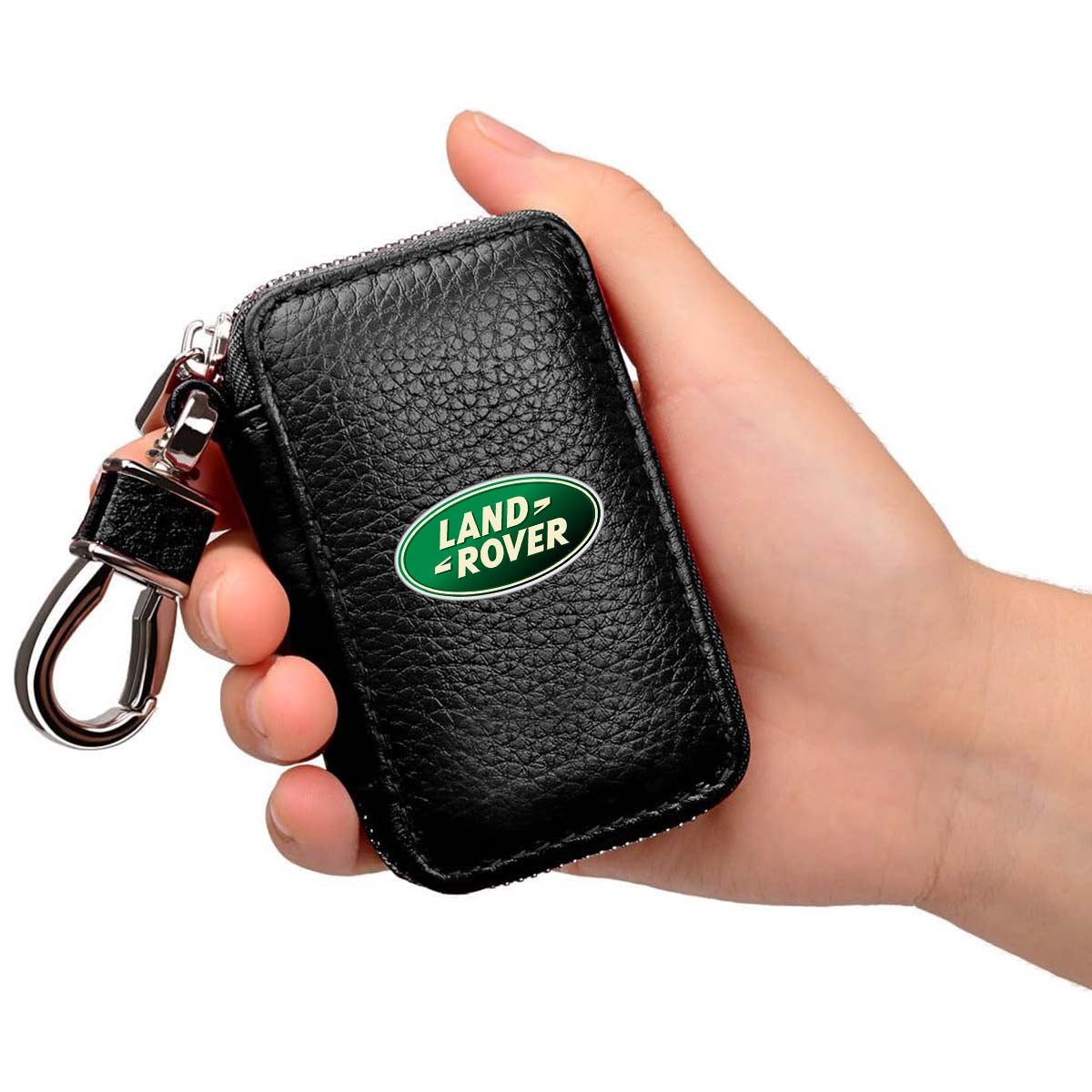 Car Key Cover, Custom For Your Cars, Genuine Leather Car Smart Key Chain Coin Holder Metal Hook and Keyring Wallet Zipper Bag, Car Accessories LR13989