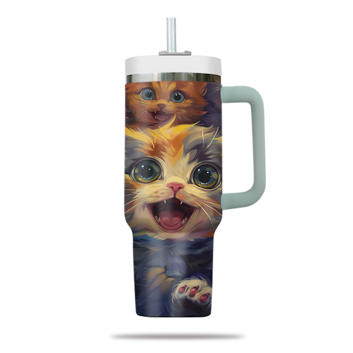 Cute Cat Tumbler 40oz With Handle, Cat Pattern 40oz Tumbler, Cat Lover Tumbler 40oz, Stainless Steel Tumbler, Insulated Tumbler 22