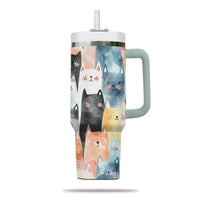 Thumbnail for Cute Cat Tumbler 40oz With Handle, Cat Pattern 40oz Tumbler, Cat Lover Tumbler 40oz, Stainless Steel Tumbler, Insulated Tumbler 19