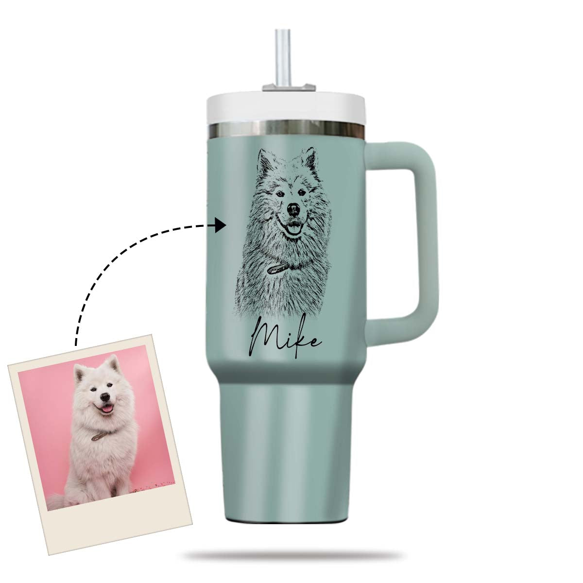 Custom Pet Photo Tumbler 40oz With Handle, Dog Photo Tumbler, Puppies Tumbler with Straw, Dog Lover Tumbler, Favorite Pet Tumbler, Stainless Steel Tumbler, Insulated Tumbler, Pet Photo Gift with Custom Pet Image 06