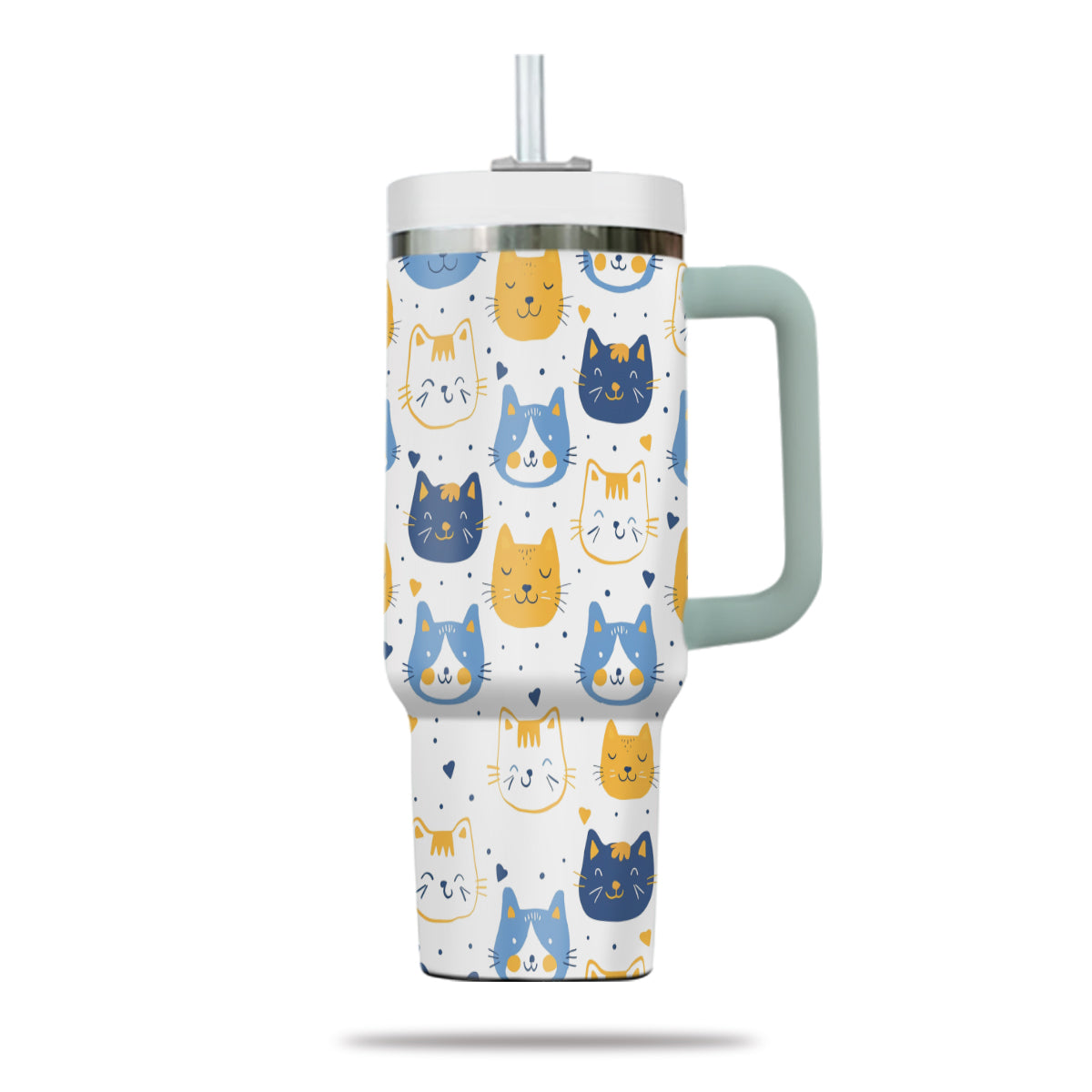 Cute Cat Tumbler 40oz With Handle, Cat Pattern 40oz Tumbler, Cat Lover Tumbler 40oz, Stainless Steel Tumbler, Insulated Tumbler 17