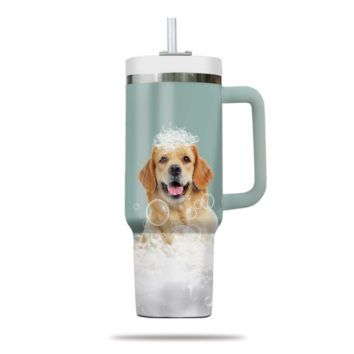 Custom Pet Portrait Photo Tumbler 40oz With Handle, Animal in Tub, Funny Bathroom Art, Dog In Bathtub Print, Puppies Tumbler with Straw, Dog Lover Tumbler, Stainless Steel Tumbler, Insulated Tumbler 19