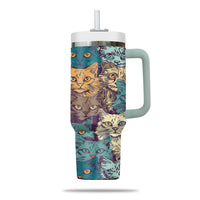 Thumbnail for Cute Cat Tumbler 40oz With Handle, Cat Pattern 40oz Tumbler, Cat Lover Tumbler 40oz, Stainless Steel Tumbler, Insulated Tumbler 24