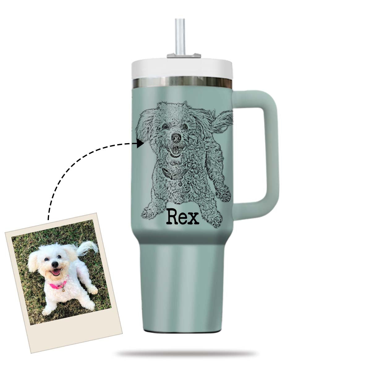 Custom Pet Photo Tumbler 40oz With Handle, Dog Photo Tumbler, Puppies Tumbler with Straw, Dog Lover Tumbler, Favorite Pet Tumbler, Stainless Steel Tumbler, Insulated Tumbler, Pet Photo Gift with Custom Pet Image 07