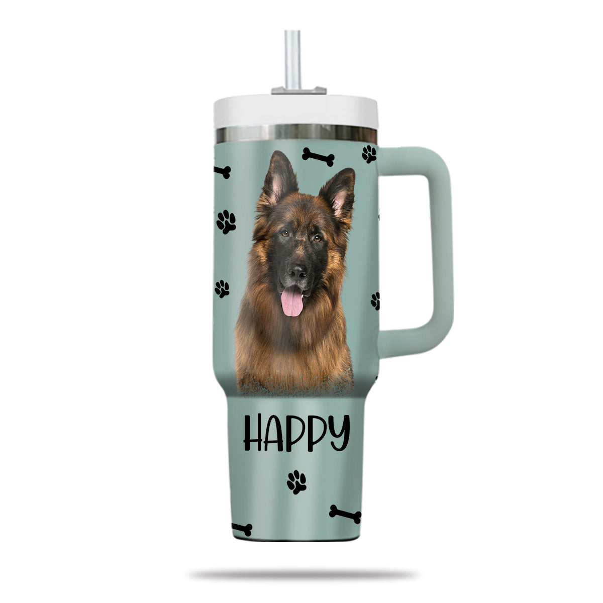 Custom Pet Photo Tumbler 40oz With Handle, Watercolor Pet Portrait From Photo Tumbler,  Personalized Dog Face Photo Tumbler with Straw, Dog Lover Tumbler, Stainless Steel Tumbler, Insulated Tumbler 15