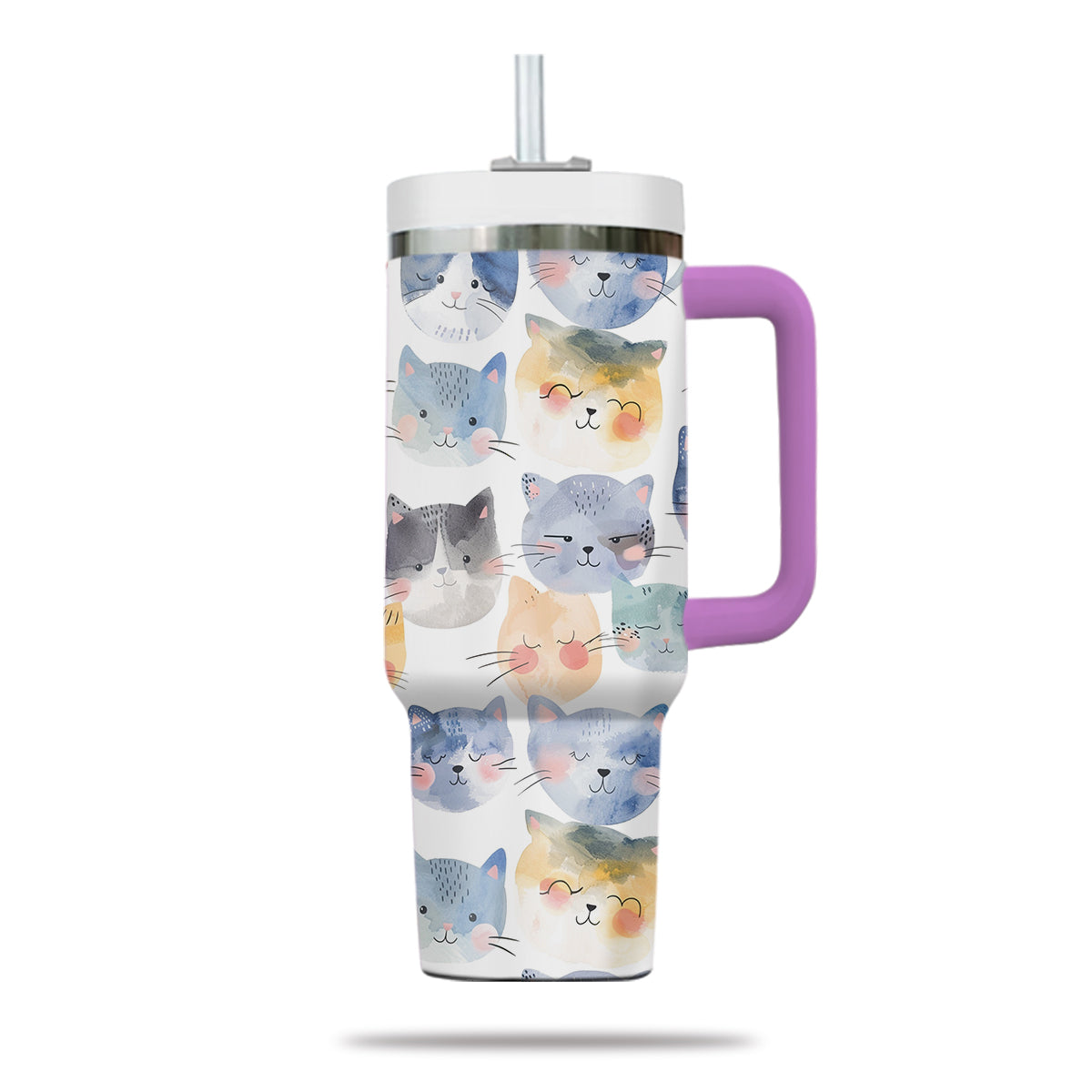 Cute Cat Tumbler 40oz With Handle, Cat Pattern 40oz Tumbler, Cat Lover Tumbler 40oz, Stainless Steel Tumbler, Insulated Tumbler 18