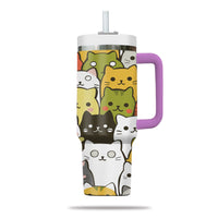 Thumbnail for Cute Cat Tumbler 40oz With Handle, Cat Pattern 40oz Tumbler, Cat Lover Tumbler 40oz, Stainless Steel Tumbler, Insulated Tumbler 25