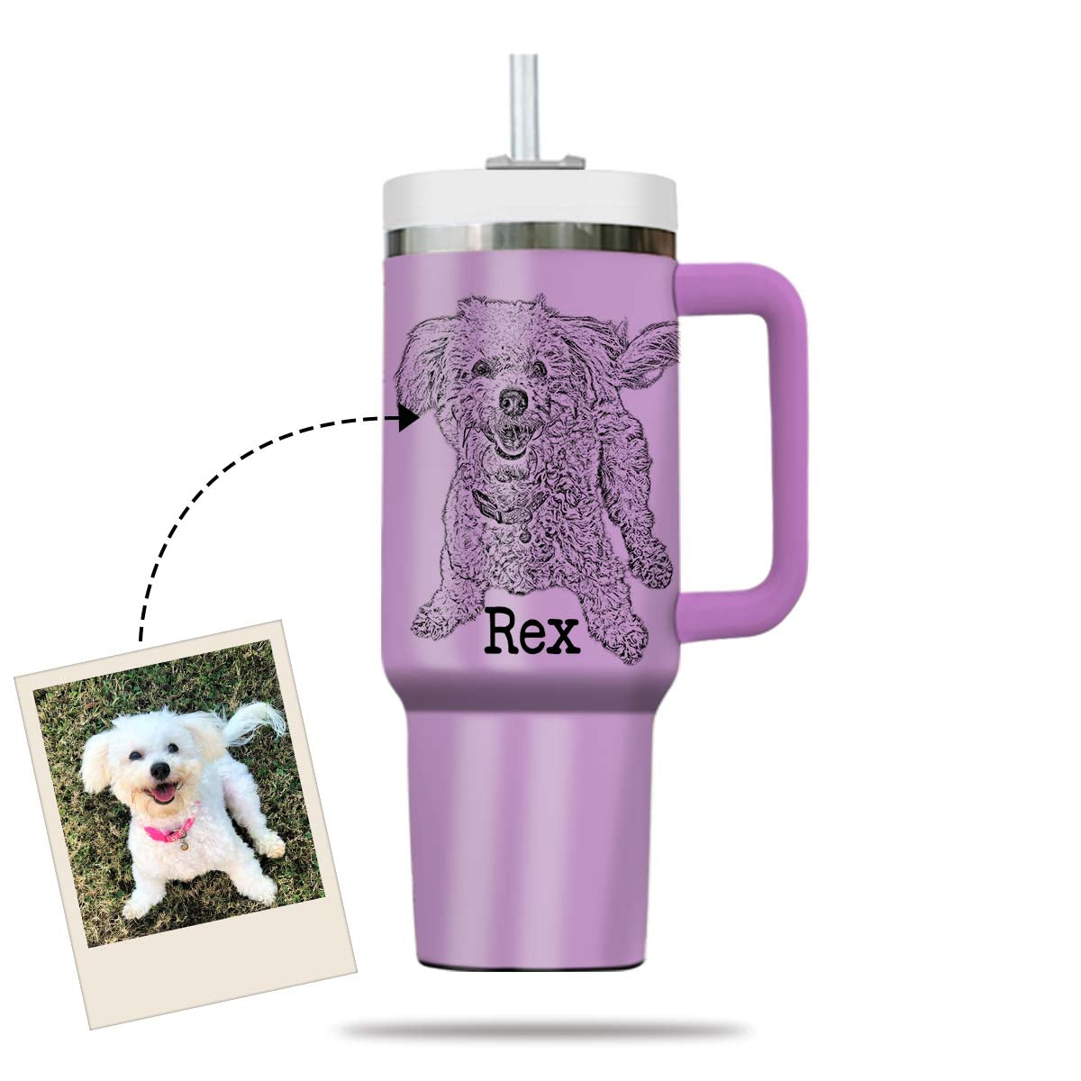 Custom Pet Photo Tumbler 40oz With Handle, Dog Photo Tumbler, Puppies Tumbler with Straw, Dog Lover Tumbler, Favorite Pet Tumbler, Stainless Steel Tumbler, Insulated Tumbler, Pet Photo Gift with Custom Pet Image 07