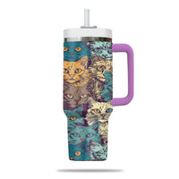 Thumbnail for Cute Cat Tumbler 40oz With Handle, Cat Pattern 40oz Tumbler, Cat Lover Tumbler 40oz, Stainless Steel Tumbler, Insulated Tumbler 24