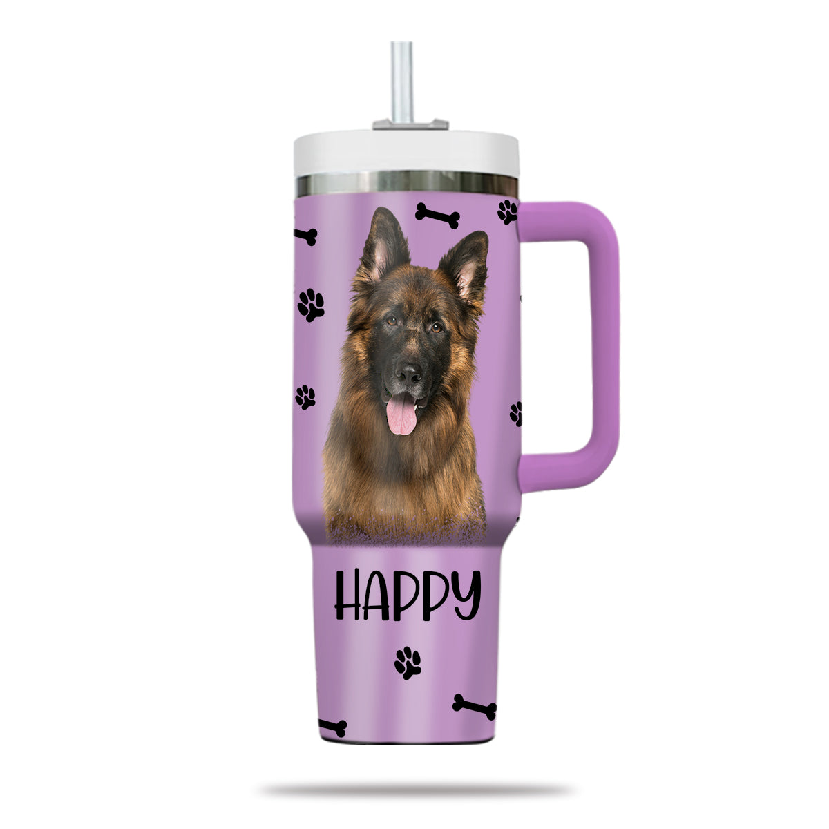 Custom Pet Photo Tumbler 40oz With Handle, Watercolor Pet Portrait From Photo Tumbler,  Personalized Dog Face Photo Tumbler with Straw, Dog Lover Tumbler, Stainless Steel Tumbler, Insulated Tumbler 15