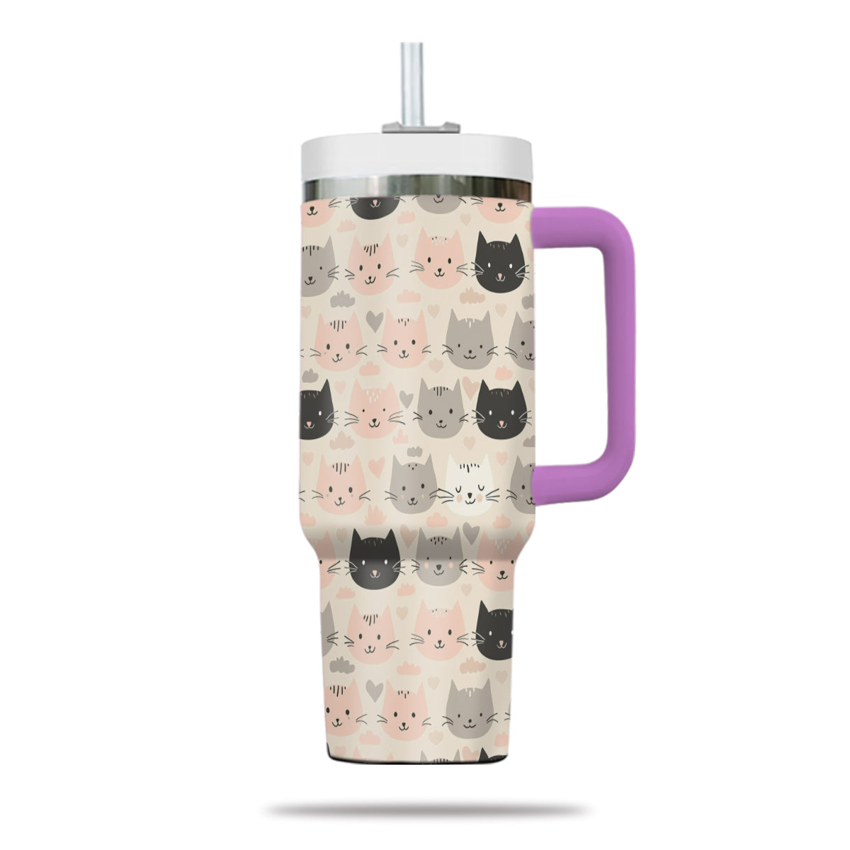 Cute Cat Tumbler 40oz With Handle, Cat Pattern 40oz Tumbler, Cat Lover Tumbler 40oz, Stainless Steel Tumbler, Insulated Tumbler 11