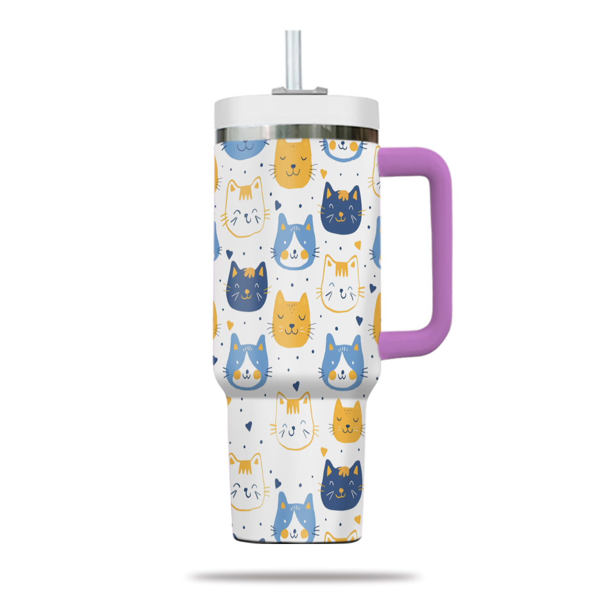 Cute Cat Tumbler 40oz With Handle, Cat Pattern 40oz Tumbler, Cat Lover Tumbler 40oz, Stainless Steel Tumbler, Insulated Tumbler 17