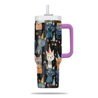 Thumbnail for Cute Cat Tumbler 40oz With Handle, Cat Pattern 40oz Tumbler, Cat Lover Tumbler 40oz, Stainless Steel Tumbler, Insulated Tumbler 14