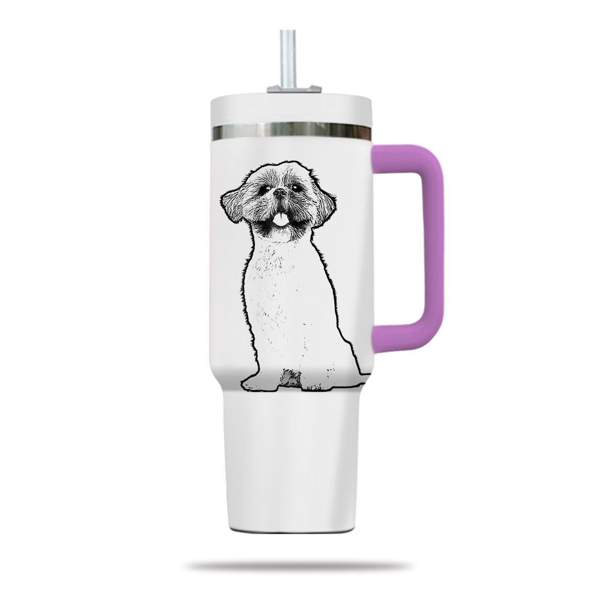 Custom Pet Photo Tumbler 40oz With Handle, Line Drawing Photo Tumbler, Line Art, Puppies Tumbler with Straw, Dog Lover Tumbler, Stainless Steel Tumbler, Insulated Tumbler, Pet Photo Gift with Custom Pet Image, Custom Pet Art, Pet Drawing 12