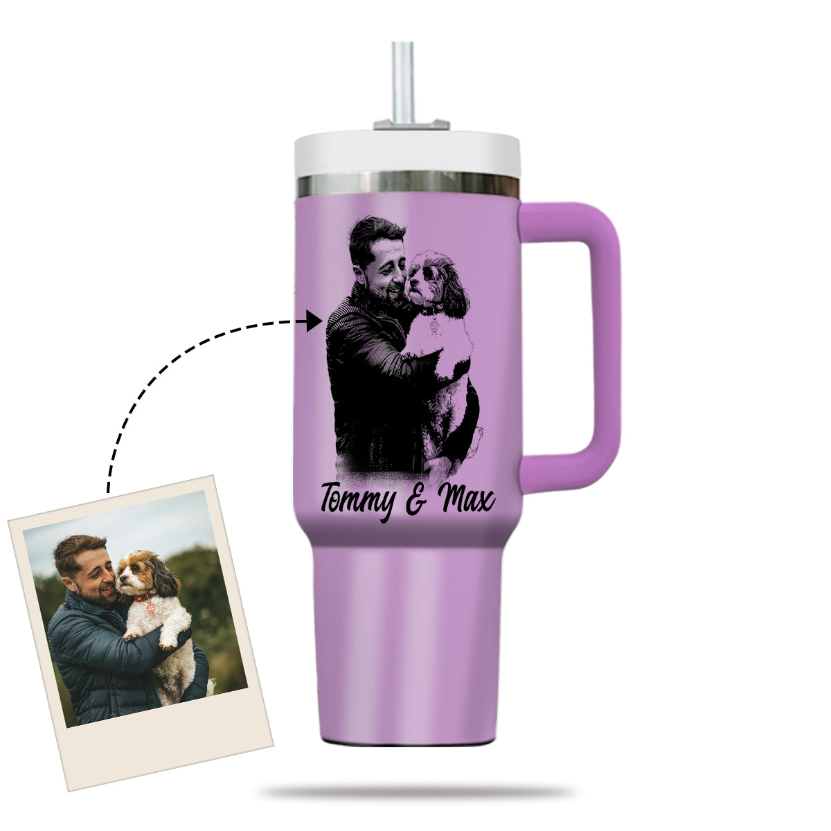 Custom Pet Photo Tumbler 40oz With Handle, Dog Photo Tumbler, Puppies Tumbler with Straw, Dog Lover Tumbler, Favorite Pet Tumbler, Stainless Steel Tumbler, Insulated Tumbler, Pet Photo Gift with Custom Pet Image 05