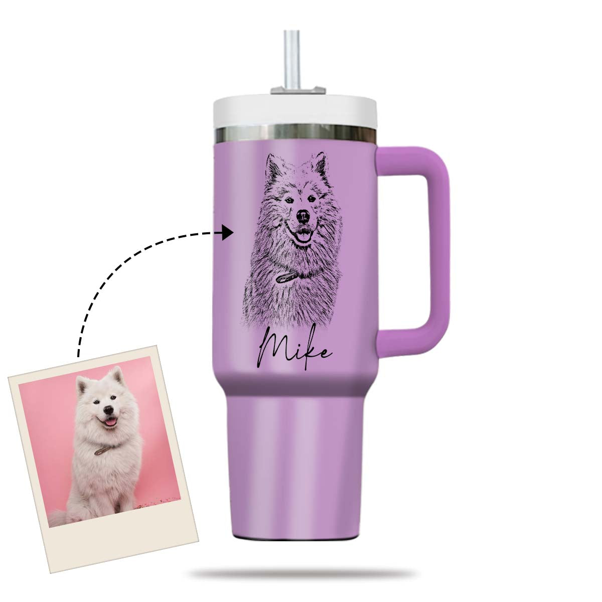 Custom Pet Photo Tumbler 40oz With Handle, Dog Photo Tumbler, Puppies Tumbler with Straw, Dog Lover Tumbler, Favorite Pet Tumbler, Stainless Steel Tumbler, Insulated Tumbler, Pet Photo Gift with Custom Pet Image 06