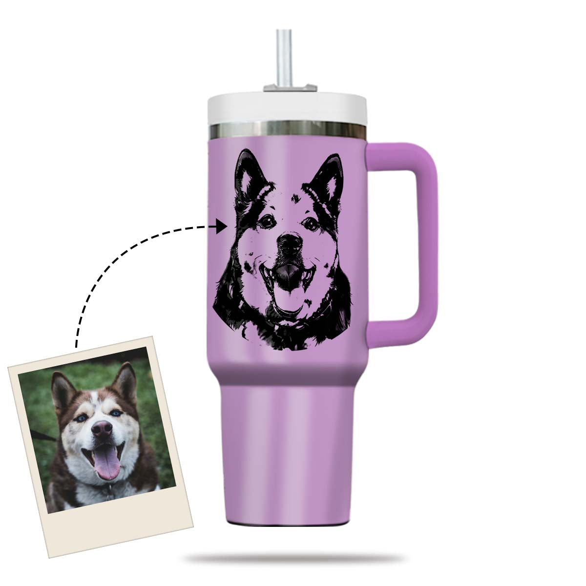 Custom Pet Photo Tumbler 40oz With Handle, Dog Photo Tumbler, Puppies Tumbler with Straw, Dog Lover Tumbler, Favorite Pet Tumbler, Stainless Steel Tumbler, Insulated Tumbler, Pet Photo Gift with Custom Pet Image 08