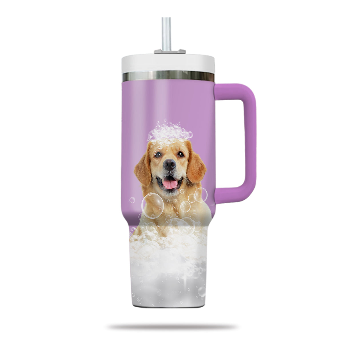 Custom Pet Portrait Photo Tumbler 40oz With Handle, Animal in Tub, Funny Bathroom Art, Dog In Bathtub Print, Puppies Tumbler with Straw, Dog Lover Tumbler, Stainless Steel Tumbler, Insulated Tumbler 19