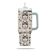 Thumbnail for Cute Siberian Husky Tumbler 40oz With Handle, Siberian Husky Pattern 40oz Tumbler, Dog Paw Photo Tumbler with Straw, Dog Lover Tumbler, Stainless Steel Tumbler, Insulated Tumbler 02