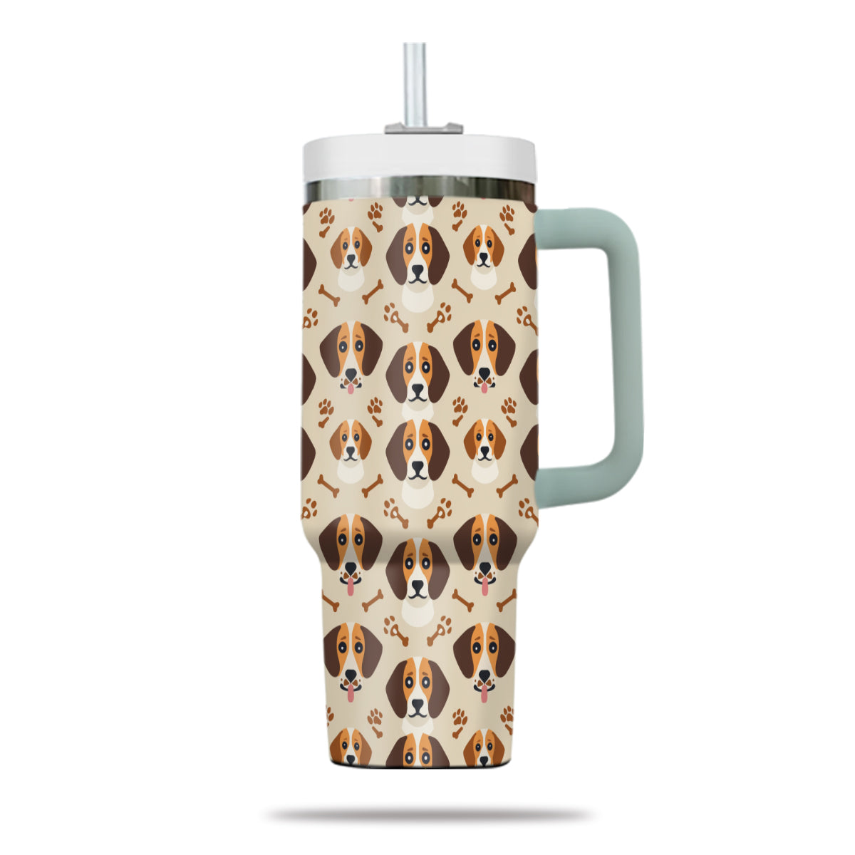 Cute Beagle Tumbler 40oz With Handle, Beagle Pattern 40oz Tumbler, Dog Paw Photo Tumbler with Straw, Dog Lover Tumbler, Stainless Steel Tumbler, Insulated Tumbler